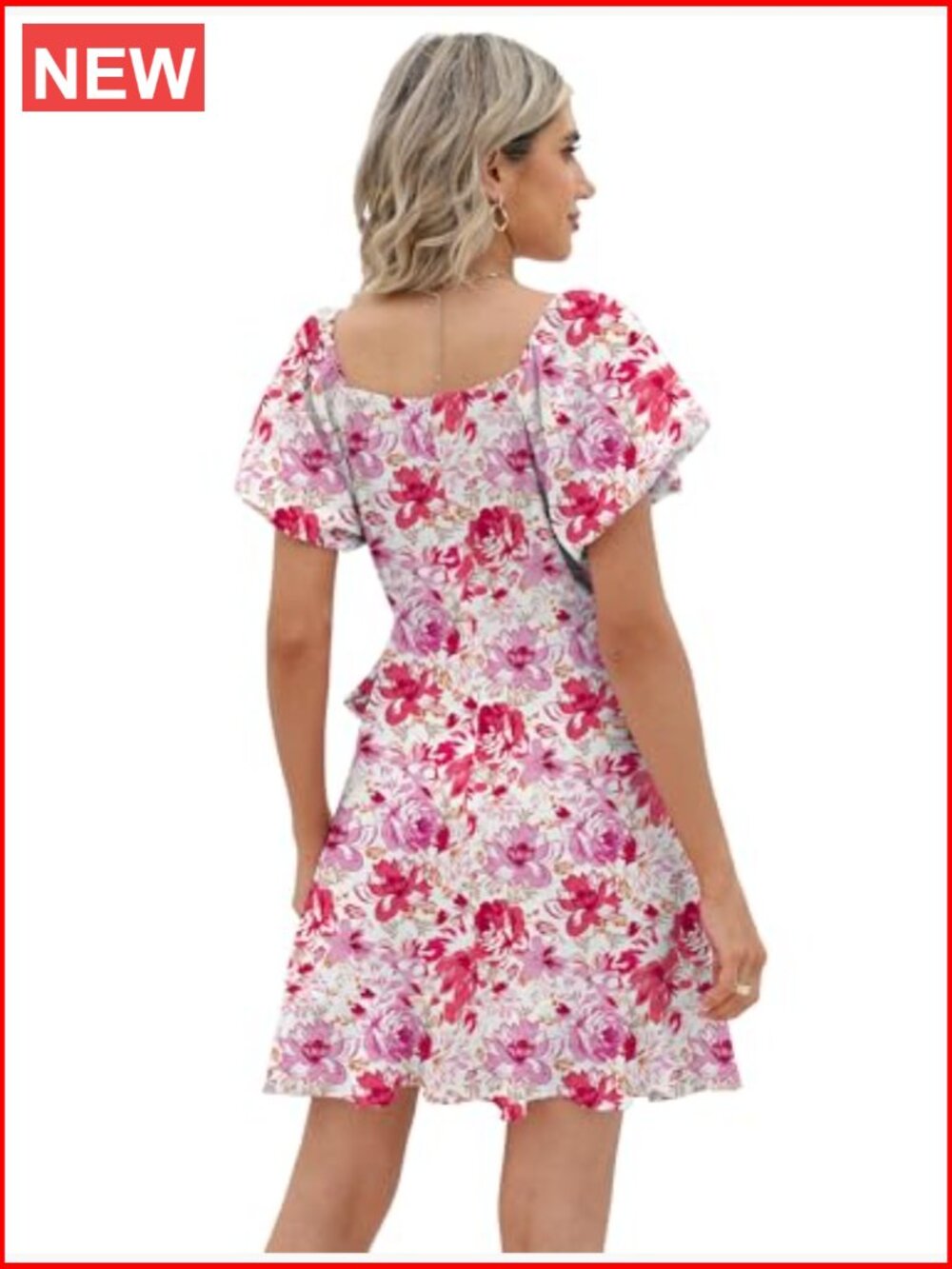 Summer Dress Square Neck Puff Sleeve Tie Waist 100% Polyester - Picture 4 of 4